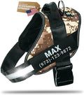 Personalized Dog Harness with Custom Name Patches, Adjustable Reflective No Choke Dog Vest with Handle for Small Dogs and Growing Puppy, Military Desert, XS