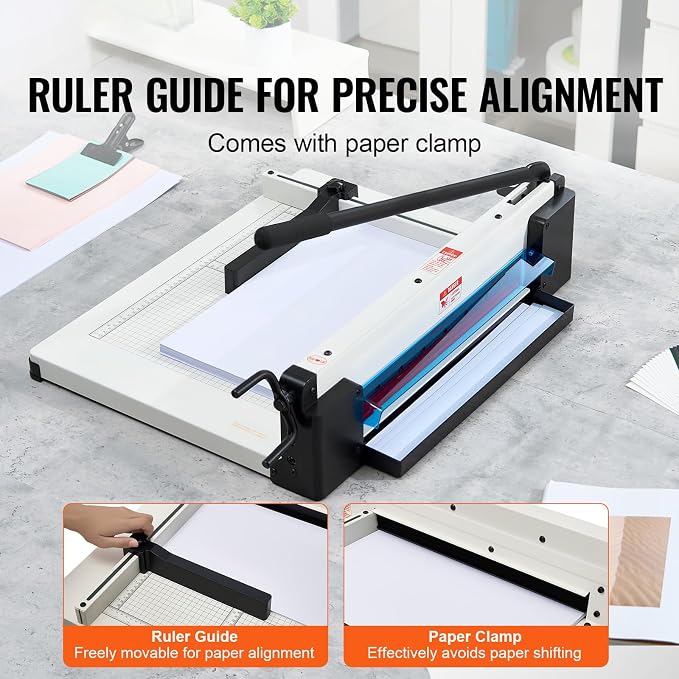 Happybuy Heavy Duty Paper Cutter, 17" Industrial Commercial Guillotine Paper Cutter for A3 Paper, 400 Sheet Capacity, Stack Paper Trimmer for Office Home School Shop, White