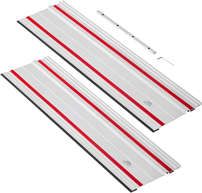 VEVOR Track Saw Guide Rail, 55-Inch Cutting Range, Kit Includes 2 x 27.5 in Aluminum Extruded Guide Rails and 1 Connector, Compatible with Makita, Festool & WEN Track Saws, for Woodworking Projects