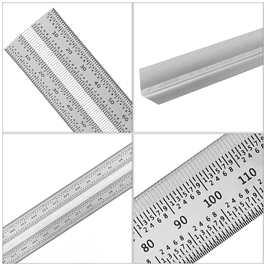 Garneck Multi-Function Stainless Steel Woodworking Measuring Ruler 180mm Right Angle Carpentry Square Ruler Metal Layout Tool for Woodwork and Construction