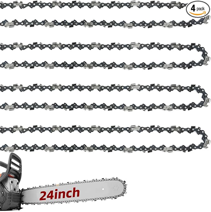 4 Pack 24 Inch Chainsaw Chain .050" Gauge, 3/8" Pitch, 84 Drive Links, 24 Inch Replacement Chains Fit for Husqvarna 460, 460 Rancher, Stihl MS 260, Echo, Poulan, Makita and More