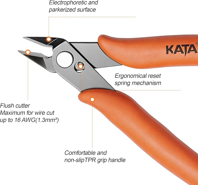 KATA Micro Wire Cutters Pliers: Precision Flush Cutter Tool for Jewelry Making, Hobby Models, Gundam, Electronics - 2-Pack Small Zip Tie Cutter Nippers - Mini Side Cutting Snips with Ergonomic Handle