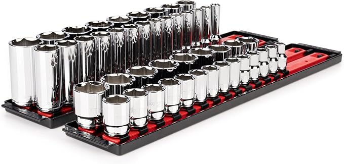TEKTON 1/2 Inch Drive 6-Point Socket Set, 46-Piece | SHD92207 | (10 - 32 mm), Shallow and Deep, Socket Rail