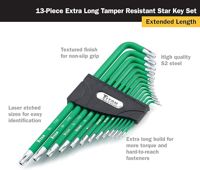 Titan 12763 35-Piece Star, Metric, and SAE Hex Key Set