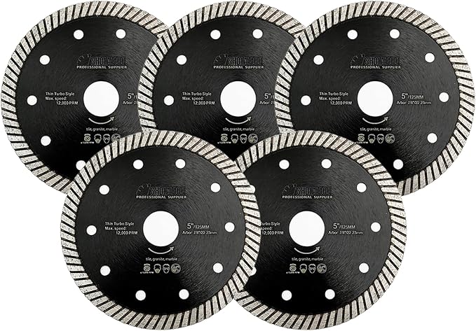 SHDIATOOL Diamond Turbo Blade 5 - Inch Super Thin Cutting Disc for Porcelain Ceramic Tile Granite Dia 125mm 5PCS