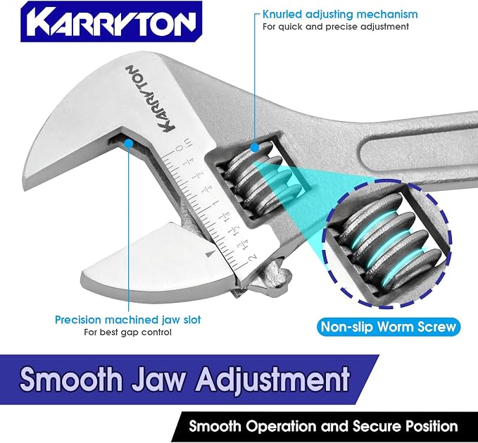 15" Inch Adjustable Wrench with 1-3/4"(44mm) Max Jaw Opening (Scales Metric and SAE), Drop Forged Alloy Steel Adjustable Spanner for Various Fasteners, Chrome Plated Handle Polished