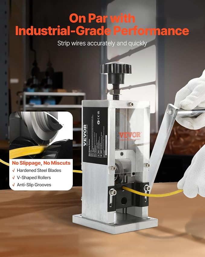 VEVOR Manual Wire Stripping Machine, 0.06''-1.18'' Copper Stripper with Hand Crank or Drill Powered, Visible Stripping Depth Reference, Portable Aluminum Frame Wire Peeler for Scrap Copper Recycling