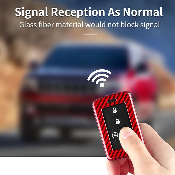Real Glass Fiber Key Fob Cover Compatible with Jeep Grand Cherokee L | Real Glass Fiber Key Fob Protector Compatible with Jeep Wagoneer Grand Wagoneer Gladiator Smart Key Case 2020-2025(Red)