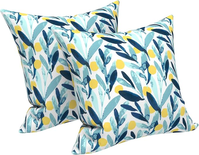 LVTXIII Outdoor Throw Pillows, Decorative Throw Pillows with Inserts, 20"x20" Square Pillows for Bed, Couch, Sofa and Patio Furniture, Set of 2, Leaves Multi