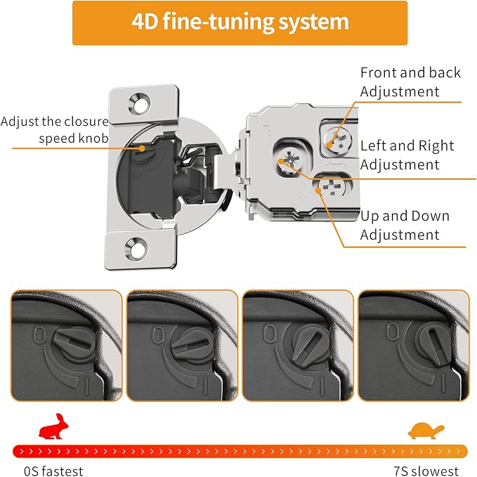 Chibery 50 Pack 1" Overlay 4D Soft Close Concealed Hinges for Face Frame Door, Adjustable Closing Speed, Smooth Slow Self Close Hinges, Satin Nickel, 105° Open Angle Stainless Steel Cabinet Hinges