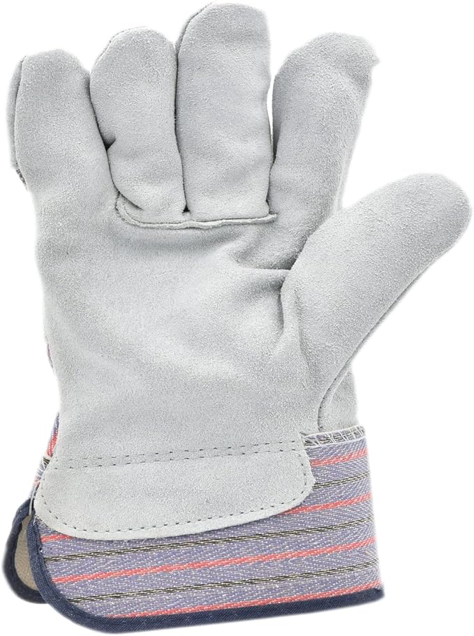 G & F PRODUCTS Cowhide Leather Work Gloves with Suede Finish Palm rubberized safety cuff,(Pack of 60)