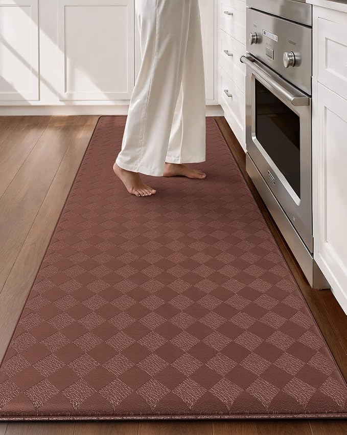 Color&Geometry Anti Fatigue Cushioned Kitchen Floor Mats,24"X87",Long Runner Rug Non Slip Waterproof,Memory Foam Padded Standing Mat for Front Sink,Brown
