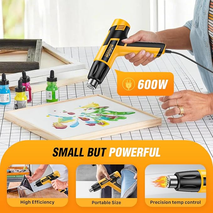 SEEKONE Mini Heat Gun, 600W Dual Temperature Hot Air Gun Tool 572℉&932℉, With 4.9Ft Long Cable and Overheat Protection for Crafts, Embossing, Paint Stripping, Shrink Wrap, and Heat Shrink Tube