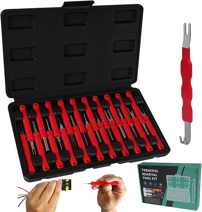 21+1Pcs Terminal Removal Tool Kit with Blow-Molded Case - Automotive Electrical Terminal Connector Separator Removal Tools Depinning Tool Kit for Most Connectors,Red