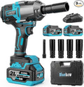 Bluebow Cordless Impact Wrench, 737.5 ft-lbs (1000 N·m) Brushless Impact Wrench with 2x4.0Ah Battery, 1/2" 3-Speed Modes Impact Gun with 4 Sockets for Pickup, Truck, Home Car
