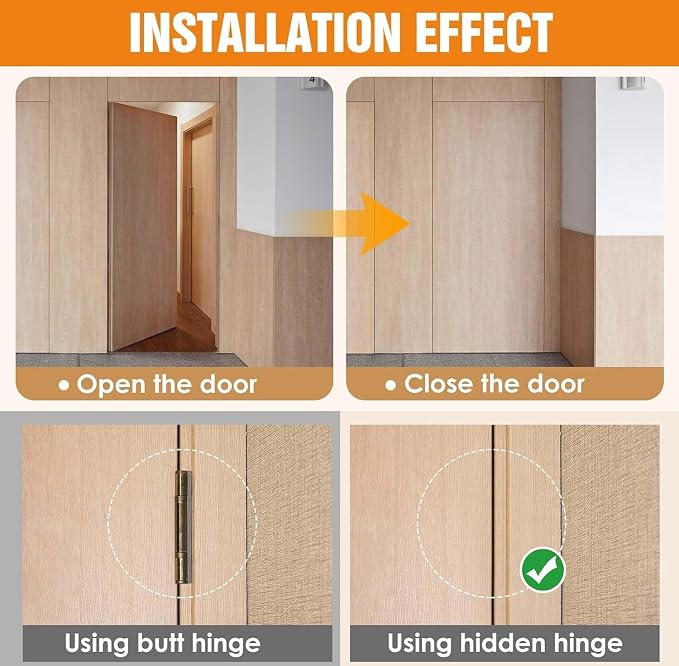 7" Hidden Door Hinge/Concealed Hinges,Invisible Hinges,Invisible Door Silent 180 Degree Swing Hinge 3-Way Adjustable Butt 7 x 2.8 x 1 (Black, 7 inches)