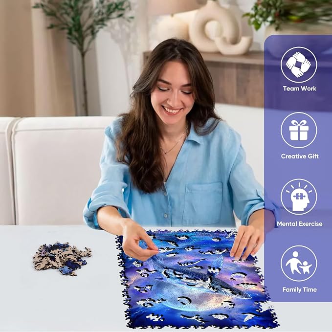 Bovearto Wooden Whale Puzzle for Adults 500 Piece, Unique-Shaped Sea Animal | Challenging Family Game, Home Decor(13.5"*16.9")