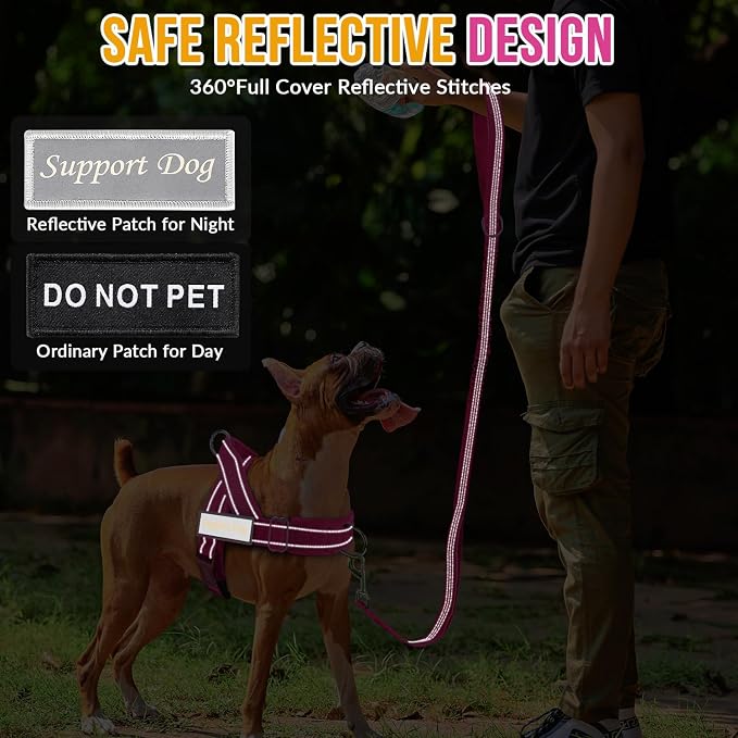 SlowTon No Pull Dog Harness with Front Clip - Heavy Duty, Soft Padded | Neck & Chest Adjustable, Tactical Pet Vest and Leash Set for Large Medium Sized Dogs, for Easy Walk & Training, Fuchsia L