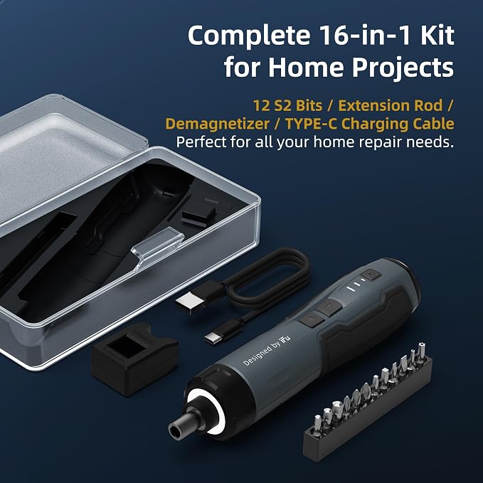 iFu Cordless Electric Screwdriver Kit, 3-Speed 3.5N.m Power Tool | Need a reliable tool for home repair? This 2000mAh electric screwdriver with 12 S2 bits handles furniture assembly easily.