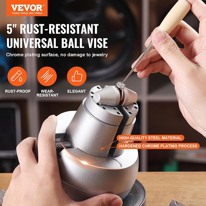 VEVOR Ball Vise, 5" Engraving Setting Tool, 360° Rotation Engraving Block Vise, 69 PCS Attachment Jewelry Engraving Block Tools Standard Block for Gemstone Inlay and Small-Scale Engraving