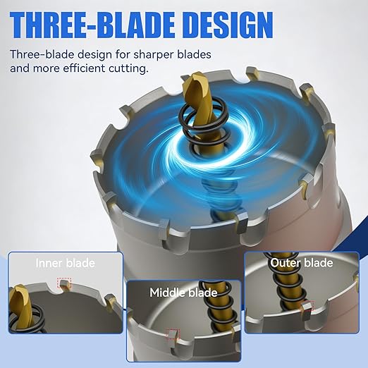Pro Edge 20pcs Carbide Hole Saw Kit for Hard Metal, TCT 1/2"-2-1/4" Hole Cutter Set for Stainless Steel, Iron, Alloy, Aluminum, with Two Extra Titanium Plated Pilot Center Drill and Two L-Wrench