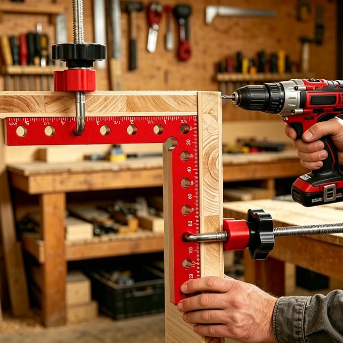 Corner Clamps for Woodworking 4 Pack 5.5"x 5.5" Right Angle Wood Clamps 90 Degree Carpenter Tools Positioning Squares for Frame,Box,Drawer,Cabinets,Gifts for Men Dad Red 4 Pack Set