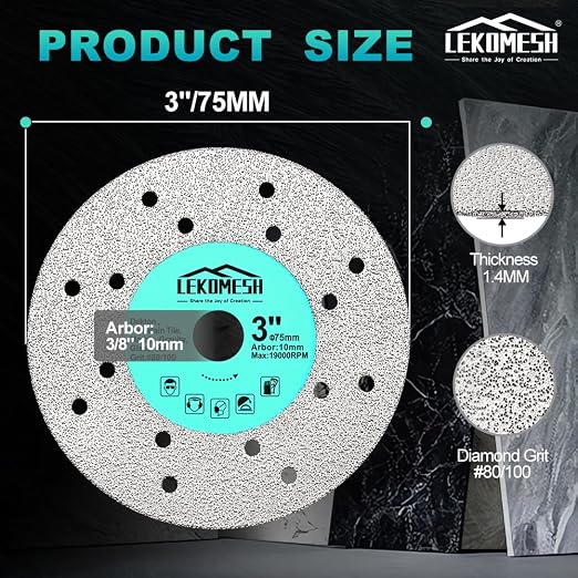Rock Slab Grinding Disc - 3 inch Glass Cutter Disc (2pcs), Granite Cutting Blade, Diamond Grinder Wheel for Rock Slab, Stone, Tile, Marble, Granite, Glass Diamond Saw Blades