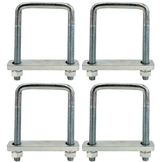 4 Pack Square U-Bolt for Trailer- Fits 4 Inch Wide Leaf Springs, Galvanized Steel Clamp Set, Secure Fit for Truck, Boat and Trailers