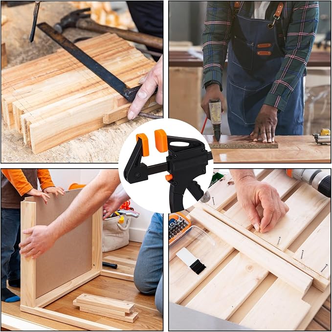 8 PCS 10 Inch Bar Clamps for Woodworking, Black E-Z Hold Woodworking Bar Clamps Set, One-Handed Quick F Clamps, F Clamps Set for Carpenters & Woodworkers Tools