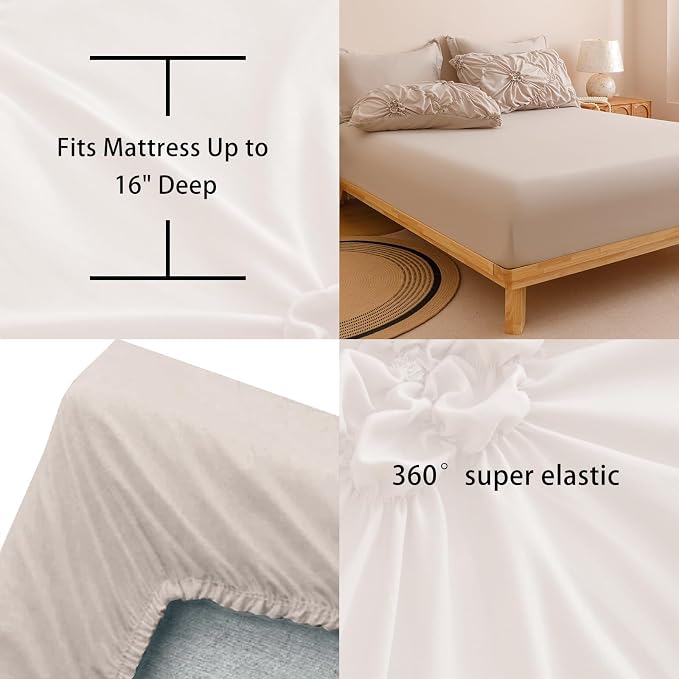 Nttopship Khaki Queen Comforter Set - 7 Pieces Bed in a Bag, Premium Comforters Queen Size Bed Set Pintuck Pinch Pleat Complete Comforter Set with Flat Sheet, Fitted Sheet and Pillowcases,Khaki