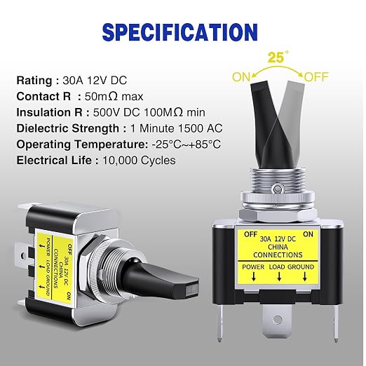Nilight 2PCS Yellow LED Toggle Switch 12V DC 30A 3 Pin On Off 2 Position Heavy Duty Rocker Switch with 14AWG Wire for Automotive Cars Trucks Boats Racing Cars Auto Boat