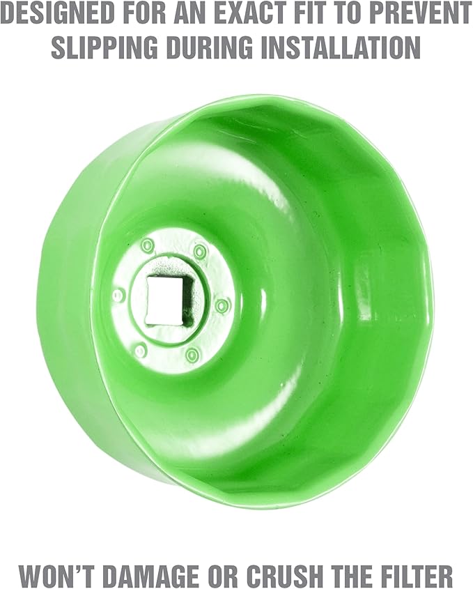 OEMTOOLS 87143 74/76MM and 15 Flute Oil Filter Wrench, Green Oil Filter Wrench, Fits 3/8" Ratchet, Non-Slip Grip, Rust-Resistant