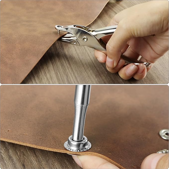 QWORK 200 Pieces Stainless Steel Snap Fastener Kit with 15mm Snap Cap Diameter, Including Hole Punch Pliers and Setting Tools, for Canvas, Tarpaulins, Garments