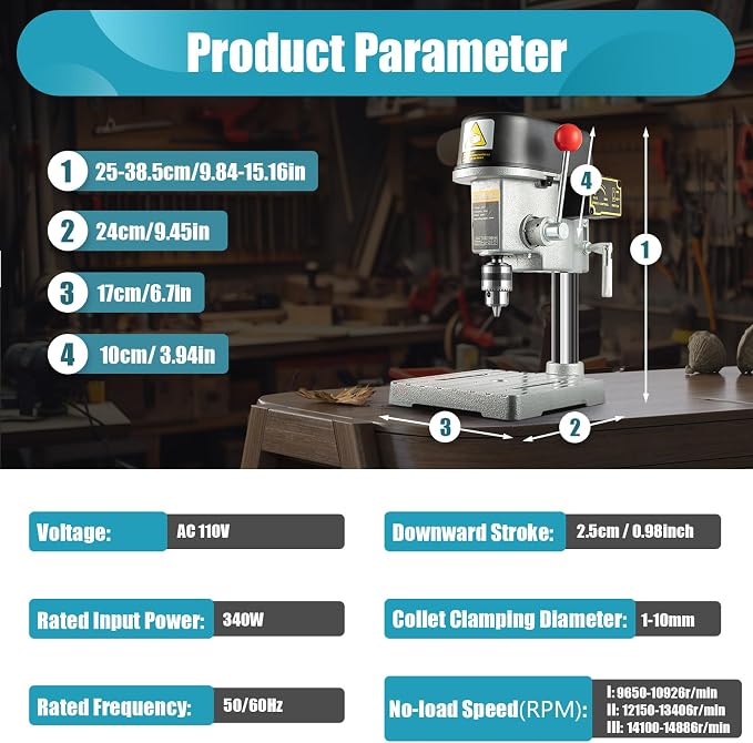 Mini Electric Bench Drill Stand, 3-Speed Benchtop Drill Press, 110V Low Noise Benchtop Variable Speed Drill Press Electric Bench Drilling Machine for DIY