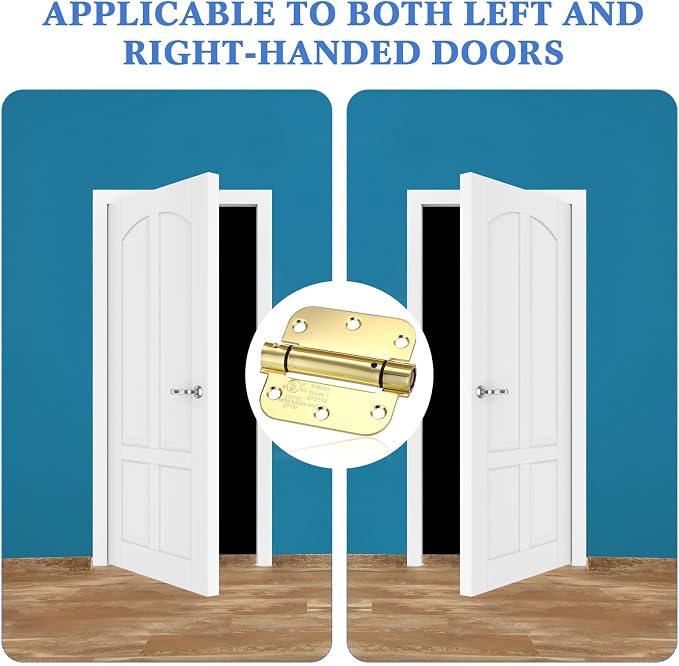 Yaocom 10 Pack Self Closing Door Hinge 3.5 Inch Spring Loaded Hinges with 5/8'' Radius Corners Automatic Door Closer Hinge Adjustable Tension for Garage, Residential(Gold)