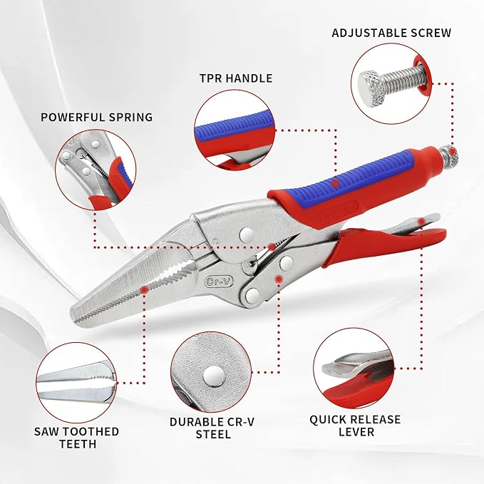 9 Inch Needle Nose Locking Pliers, CRV Material with Non-Slip TPR Grip for Automotive, Electronics & Hard-to-Reach DIY