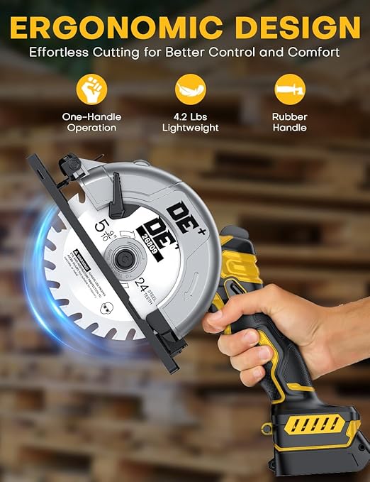 Brushless Cordless Circular Saw, for DeWalt 20V Max Battery, 6-Inch Aluminum Alloy Blade, 5900 RPM, 4.2 Lbs Lightweight, Cutting Depth 2-1/20" (90°), 0-90° Bevel, Hex Wrench, Rip Guide, for Wood, PVC