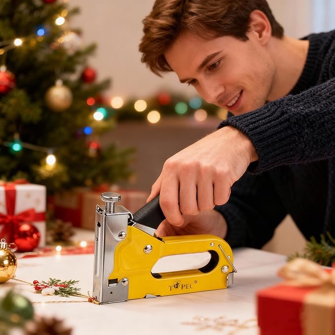 Topec Upholstery Staple Gun Heavy Duty, 3-in-1 Stapler Gun with 600 Staples, Manual Brad Nailer Power Adjustment Wood Stapler for Crafts, Wall, Upholstering, Furniture, DIY