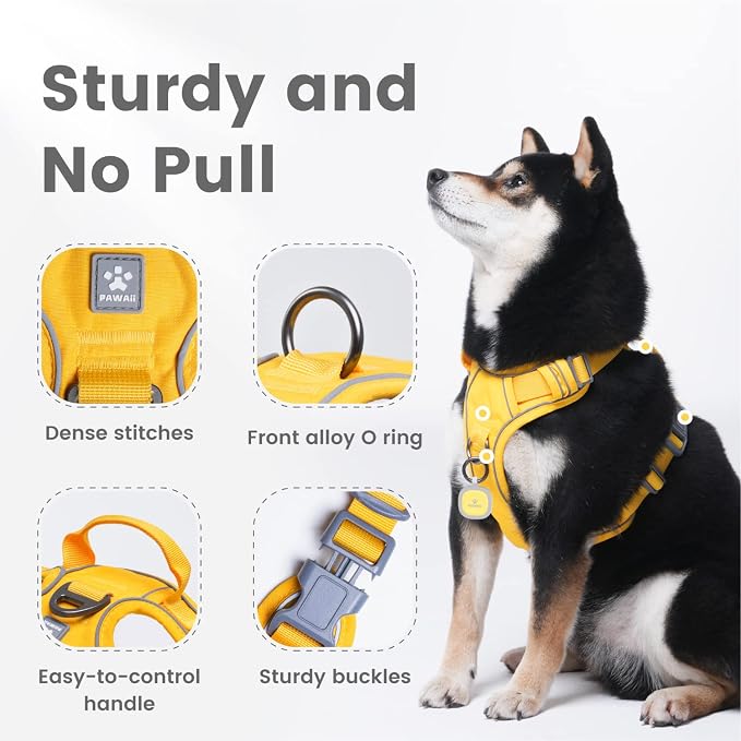 Pawaii No Pull Dog Harness with Pet ID Tag, Reflective Vest | Built for safer walks with a QR Pet ID Tag, front no pull clip, reflective trim, control handle and breathable mesh lining