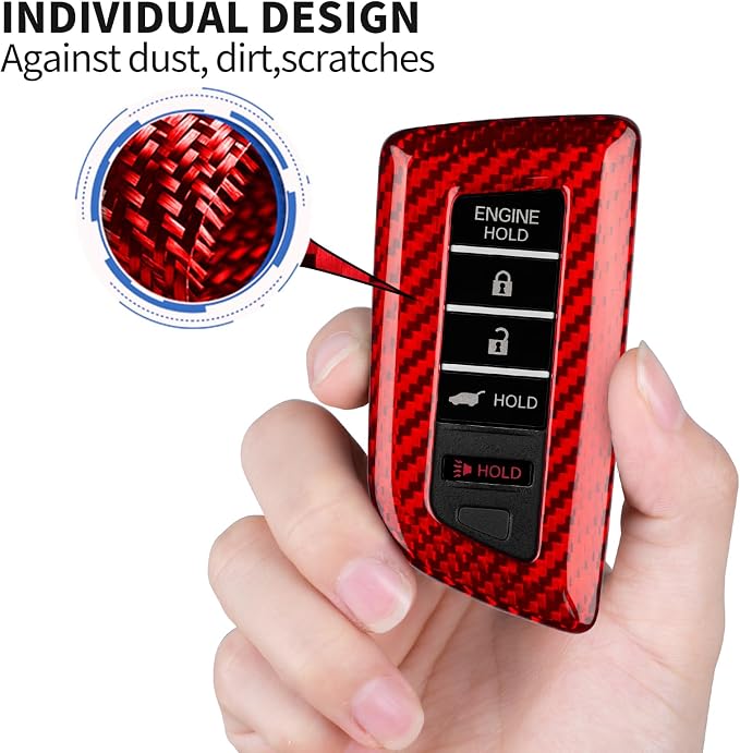 T-carbon Key Fob Cover Fits Acura MDX 2025 5 Buttons Smart Remote Keyless Accessories,Real Glass Fiber Key Fob Case Cover Protector Compatible with Acura RDX RLX NSX ILX TLX TLX-L CDX 2023-2024 Red