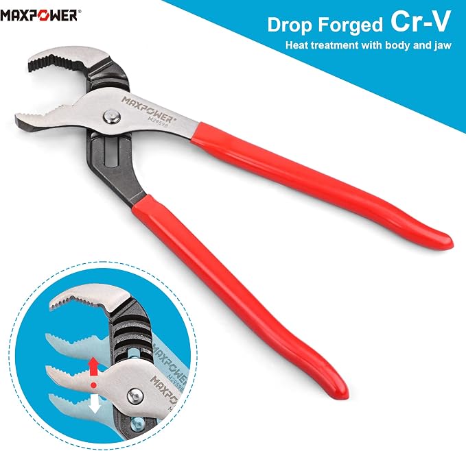 MAXPOWER 12 inch Groove Joint Pliers, Quick Adjustable Serrtated V Jaw Tongue and Groove Pliers