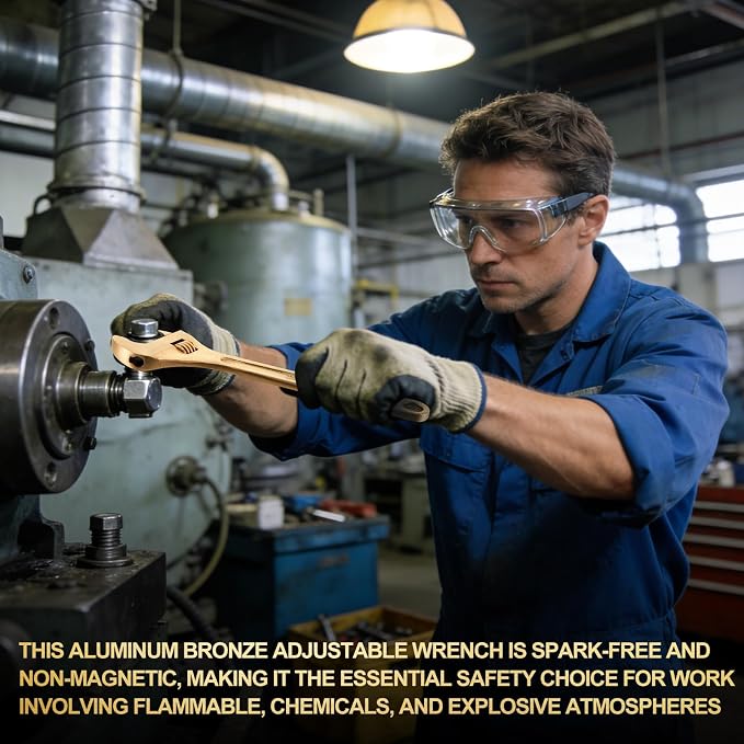 Hicarer 10 Inch Non-Sparking Adjustable Wrench, Aluminum Bronze Tool | Non-Magnetic, Oil & Gas Industry, Chemical Facilities, Hazardous Environments, Industrial Safety Applications