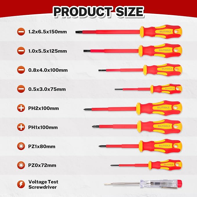 BILITOOLS 9-Piece 1000V Insulated Screwdriver Set with Magnetic Tips