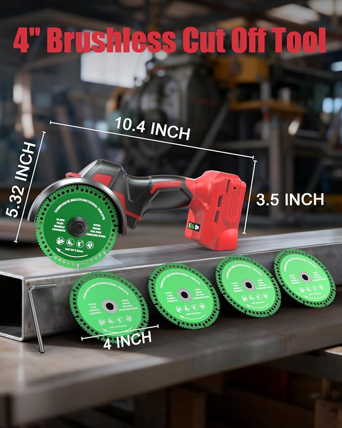 Ecarke Cordless Cut Off Tool Compatible with Milwaukee 18V Battery, 4" Circular Saw Brushless Motor with Blades, 18000 RPM Mini Cut Off Tool Kit for Wood/Metal/Plastic/Tile/Stone Cutting(Tool Only)