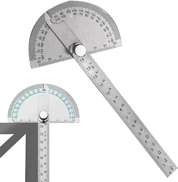 Stainless Steel Angle Protractor, 0-180° Round Head Protractor, Woodworking Angles Finder Ruler, Machinist Tool, Adjustable Angle Measure Tool (COLOR:Silver)
