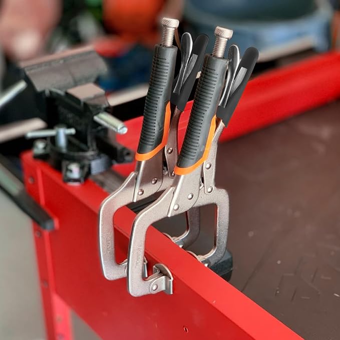 4 Pack 6 Inch C Clamp Locking Pliers,Locking C Clamp With Non-Slip Rubber Grip, Adjustable Nickel Plated C Pliers for Wood Working, Welding, Electrician Maintenance and More, by GENHAKON