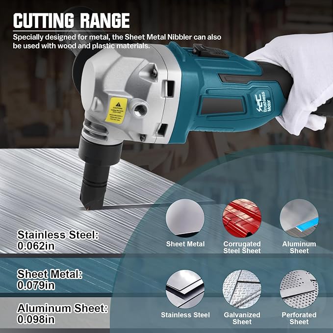 Cordless Metal Nibbler for Makita 18V Battery, 800W Sheet Steel Cutter with 2200RPM Brushless Motor, 360 Degree Rotating Blades for Cutting Stainless Steel, Aluminium, Plastic (Battery not Included)