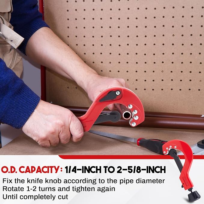 Teenyyou Heavy Duty Tubing Cutter for Plastic Pipe 1/4" to 2-5/8" Manual Aluminum Pipe Cutter Tool with Blade for Cutting Plastic PPR PE Tubes