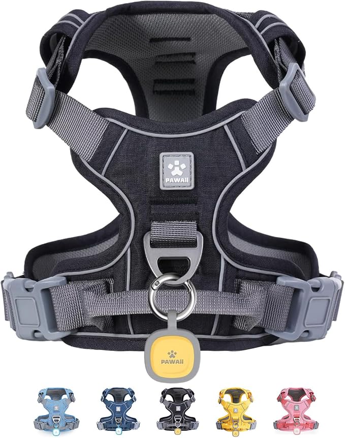Pawaii No Pull Dog Harness with Pet ID Tag, Reflective Vest | Built for safer walks with a QR Pet ID Tag, front no pull clip, reflective trim, control handle and breathable mesh lining