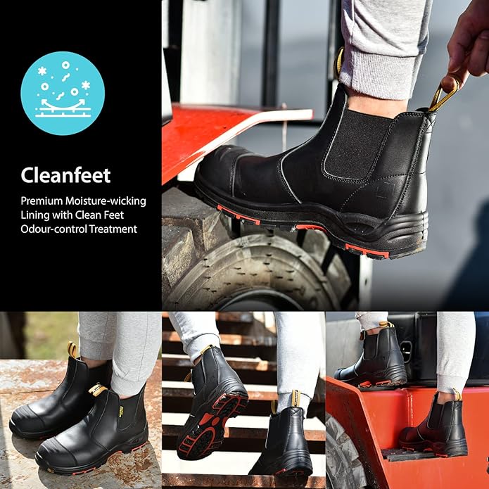 Mens Work Boots Steel Toe Chelsea Safety Boots Cow Leather Waterproof Lightweight Working Shoes